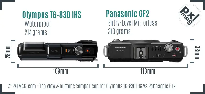 Olympus TG-830 iHS vs Panasonic GF2 top view buttons comparison