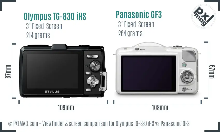 Olympus TG-830 iHS vs Panasonic GF3 Screen and Viewfinder comparison