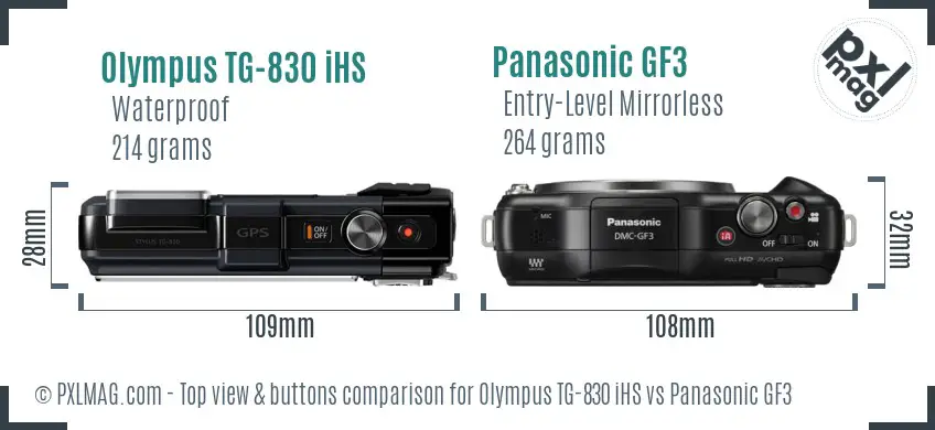 Olympus TG-830 iHS vs Panasonic GF3 top view buttons comparison