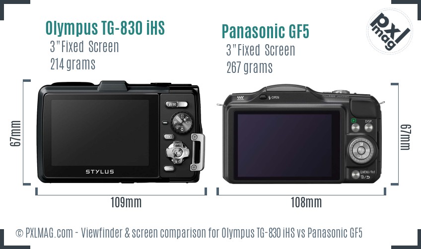 Olympus TG-830 iHS vs Panasonic GF5 Screen and Viewfinder comparison