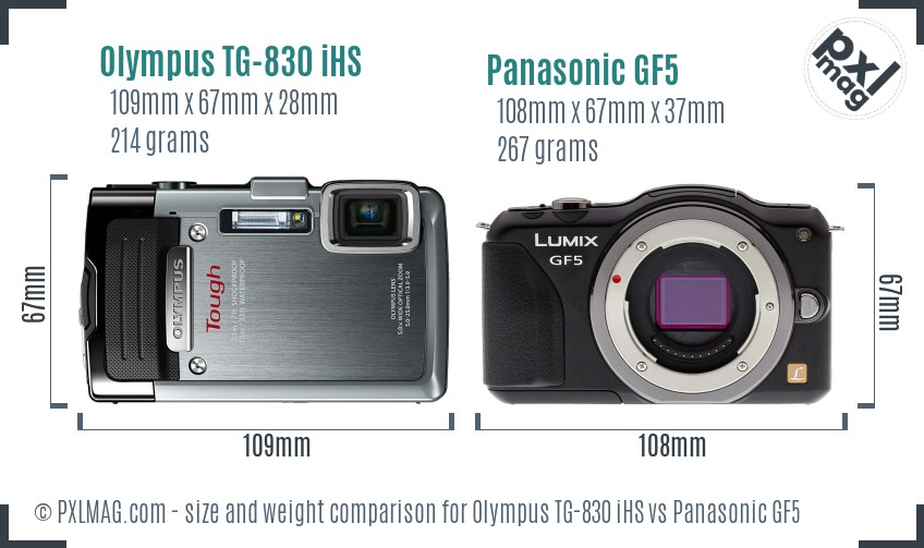 Olympus TG-830 iHS vs Panasonic GF5 size comparison Olympus TG-830 iHS vs Panasonic GF5 size comparison