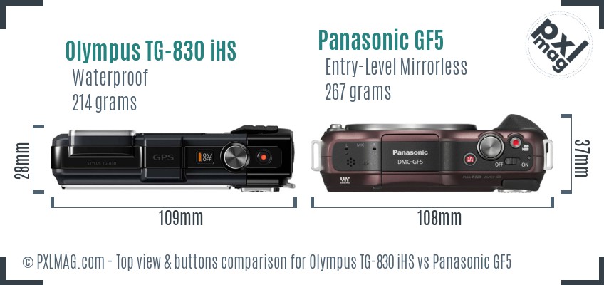 Olympus TG-830 iHS vs Panasonic GF5 top view buttons comparison