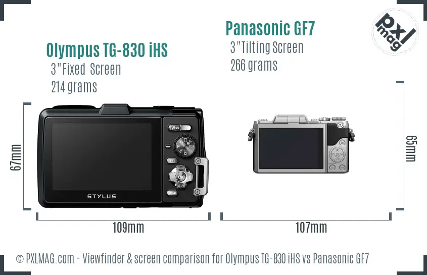 Olympus TG-830 iHS vs Panasonic GF7 Screen and Viewfinder comparison