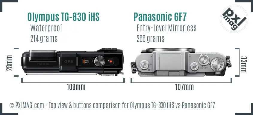 Olympus TG-830 iHS vs Panasonic GF7 top view buttons comparison