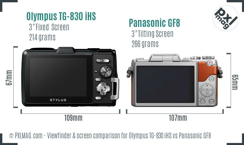 Olympus TG-830 iHS vs Panasonic GF8 Screen and Viewfinder comparison