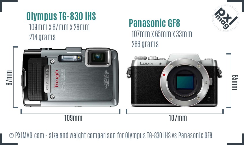 Olympus TG-830 iHS vs Panasonic GF8 size comparison Olympus TG-830 iHS vs Panasonic GF8 size comparison