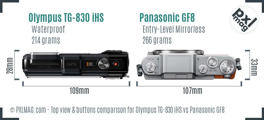 Olympus TG-830 iHS vs Panasonic GF8 top view buttons comparison