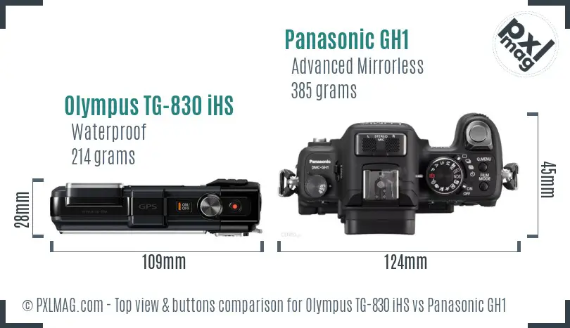 Olympus TG-830 iHS vs Panasonic GH1 top view buttons comparison