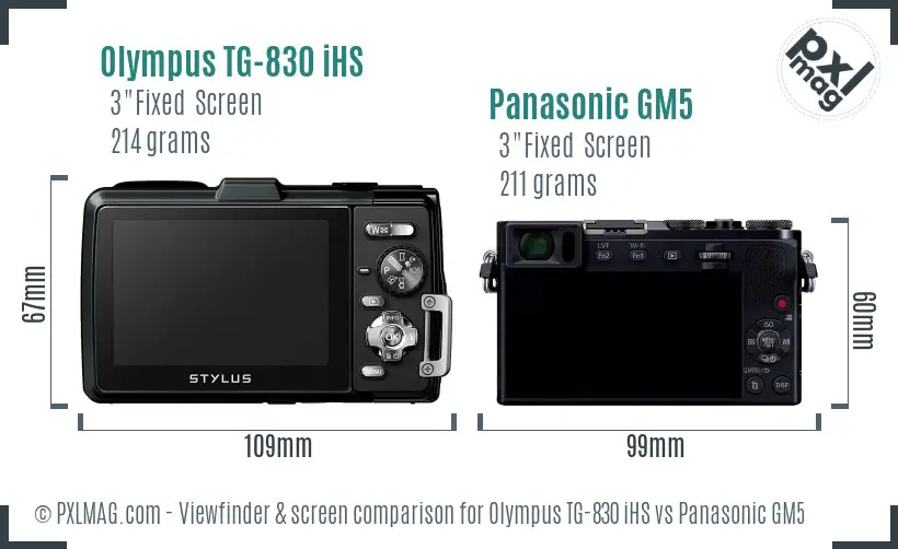 Olympus TG-830 iHS vs Panasonic GM5 Screen and Viewfinder comparison