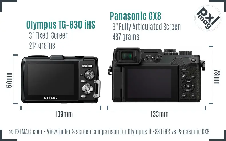 Olympus TG-830 iHS vs Panasonic GX8 Screen and Viewfinder comparison