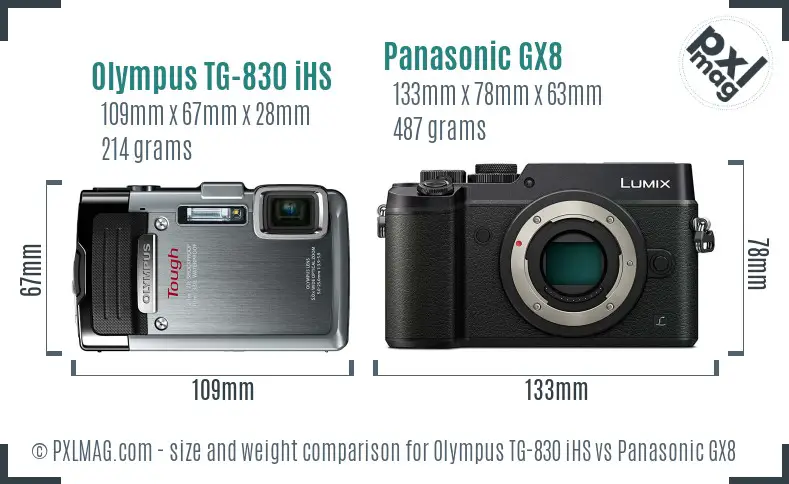 Olympus TG-830 iHS vs Panasonic GX8 size comparison