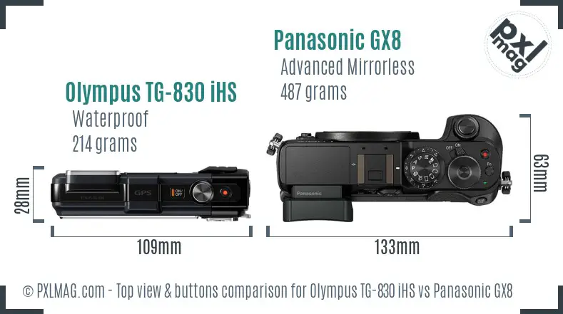 Olympus TG-830 iHS vs Panasonic GX8 top view buttons comparison