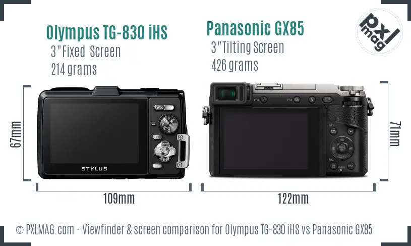 Olympus TG-830 iHS vs Panasonic GX85 Screen and Viewfinder comparison