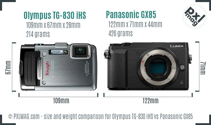 Olympus TG-830 iHS vs Panasonic GX85 size comparison