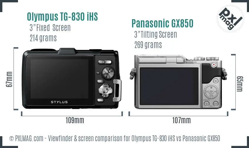 Olympus TG-830 iHS vs Panasonic GX850 Screen and Viewfinder comparison