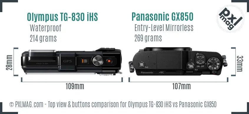 Olympus TG-830 iHS vs Panasonic GX850 top view buttons comparison