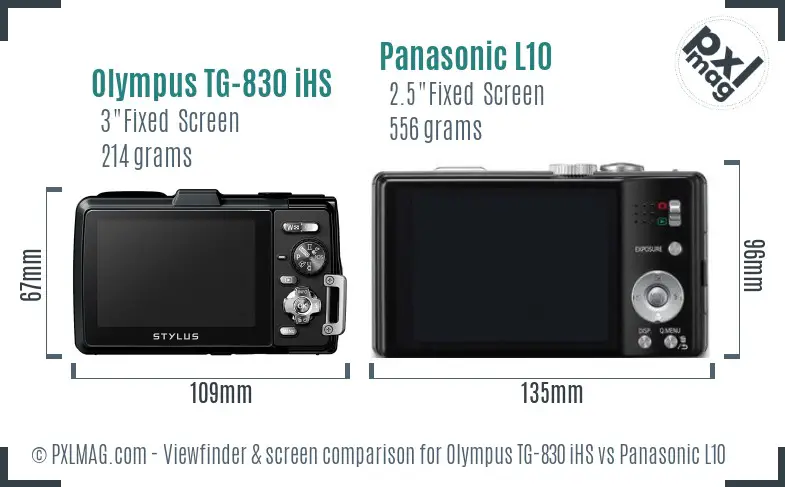 Olympus TG-830 iHS vs Panasonic L10 Screen and Viewfinder comparison
