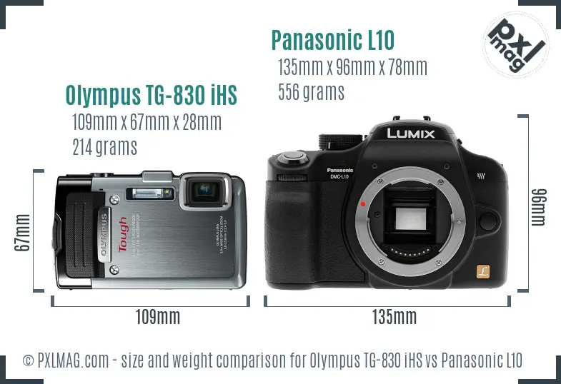 Olympus TG-830 iHS vs Panasonic L10 size comparison