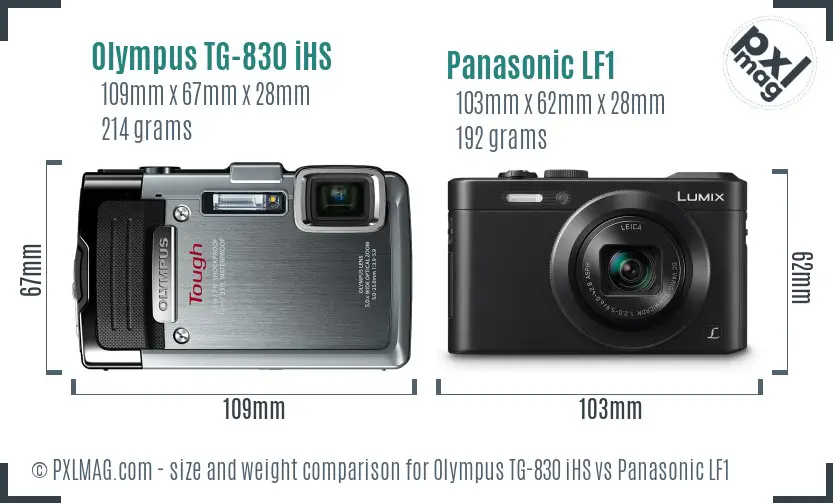 Olympus TG-830 iHS vs Panasonic LF1 size comparison