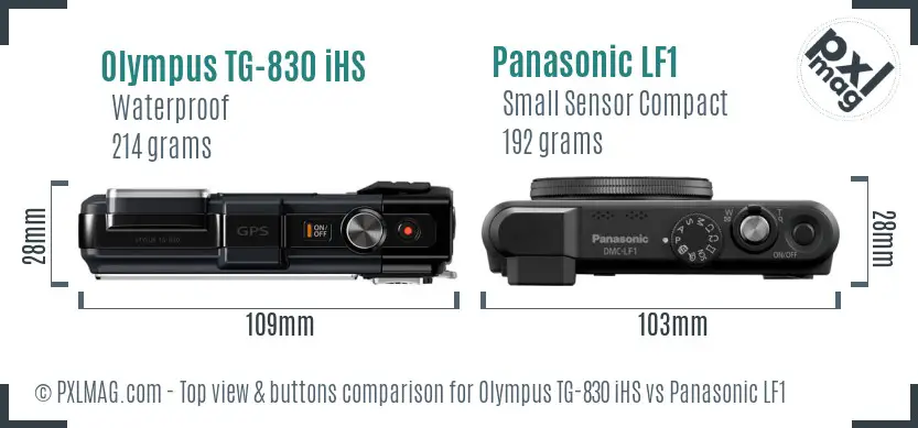 Olympus TG-830 iHS vs Panasonic LF1 top view buttons comparison