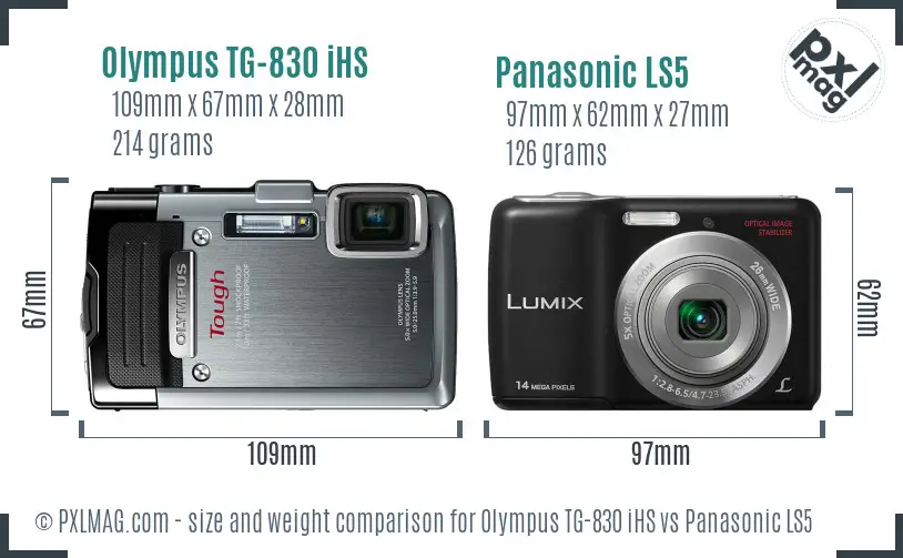 Olympus TG-830 iHS vs Panasonic LS5 size comparison
