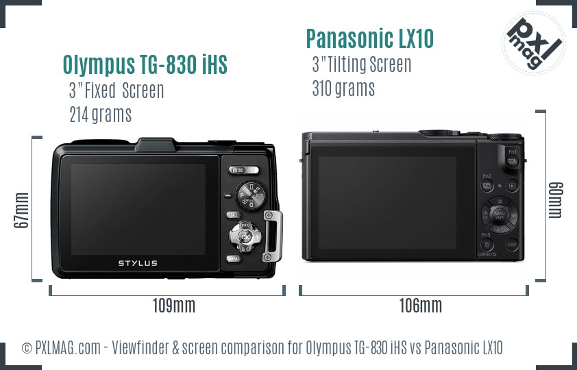 Olympus TG-830 iHS vs Panasonic LX10 Screen and Viewfinder comparison