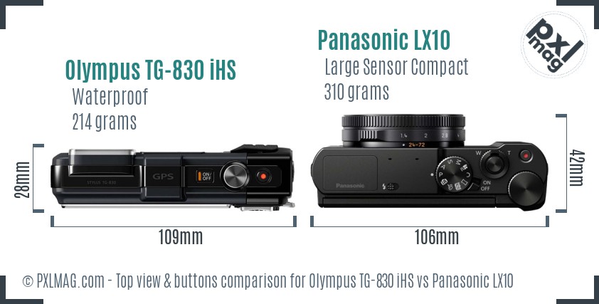 Olympus TG-830 iHS vs Panasonic LX10 top view buttons comparison
