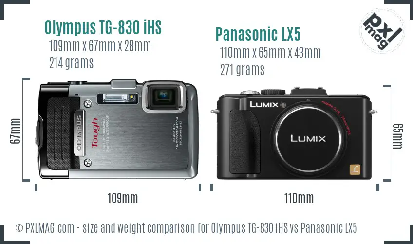 Olympus TG-830 iHS vs Panasonic LX5 size comparison