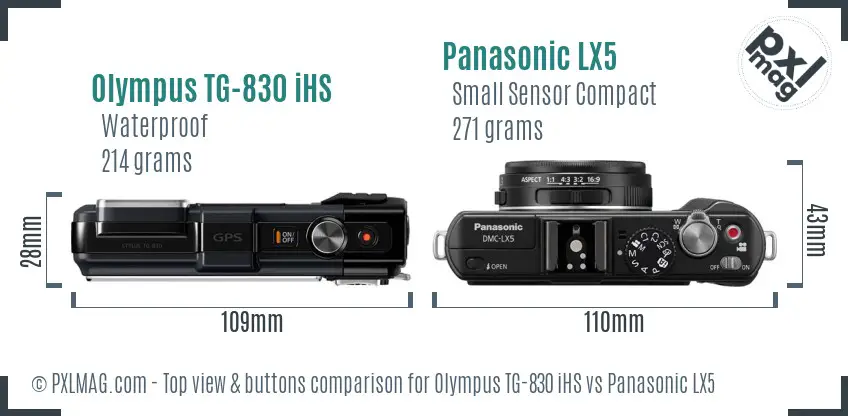 Olympus TG-830 iHS vs Panasonic LX5 top view buttons comparison