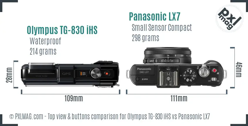 Olympus TG-830 iHS vs Panasonic LX7 top view buttons comparison Olympus TG-830 iHS vs Panasonic LX7 top view buttons comparison