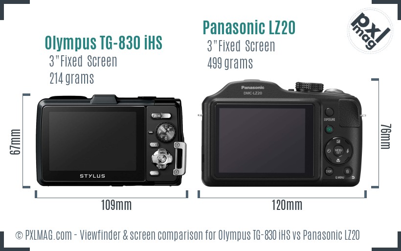 Olympus TG-830 iHS vs Panasonic LZ20 Screen and Viewfinder comparison