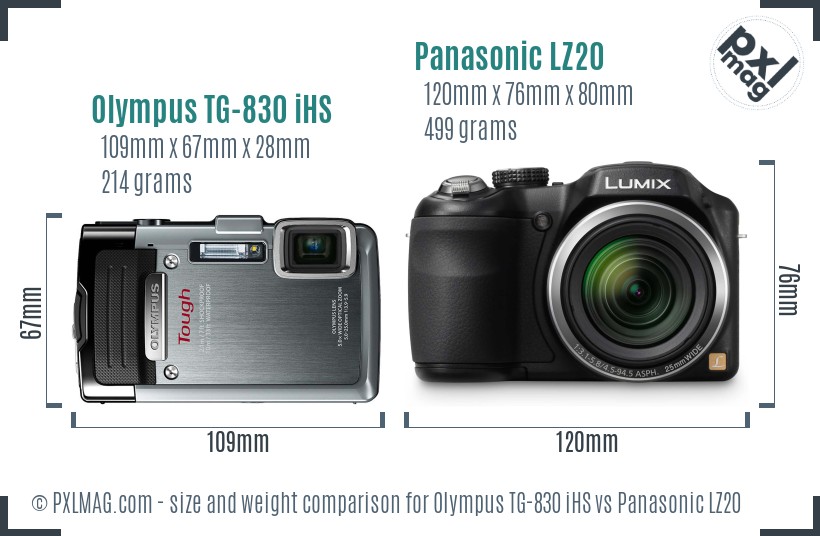 Olympus TG-830 iHS vs Panasonic LZ20 size comparison