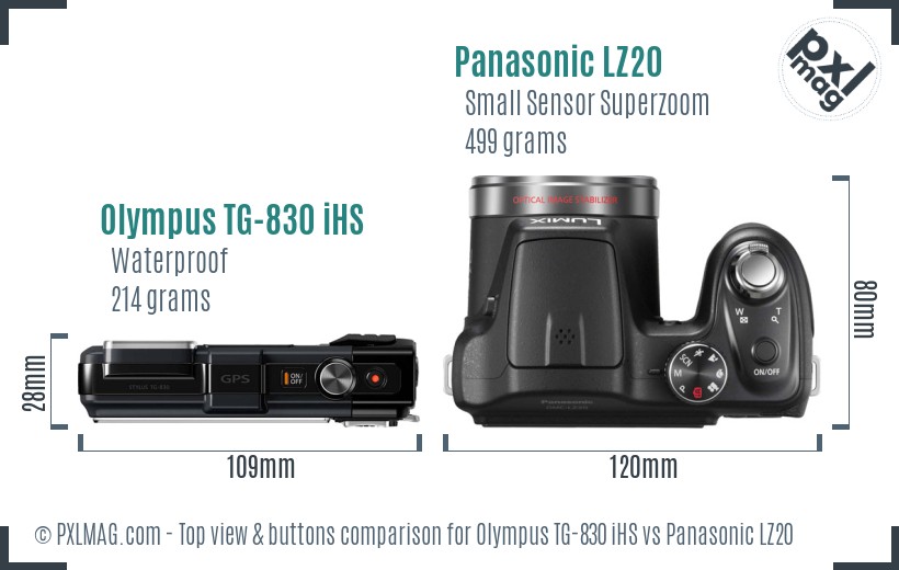 Olympus TG-830 iHS vs Panasonic LZ20 top view buttons comparison