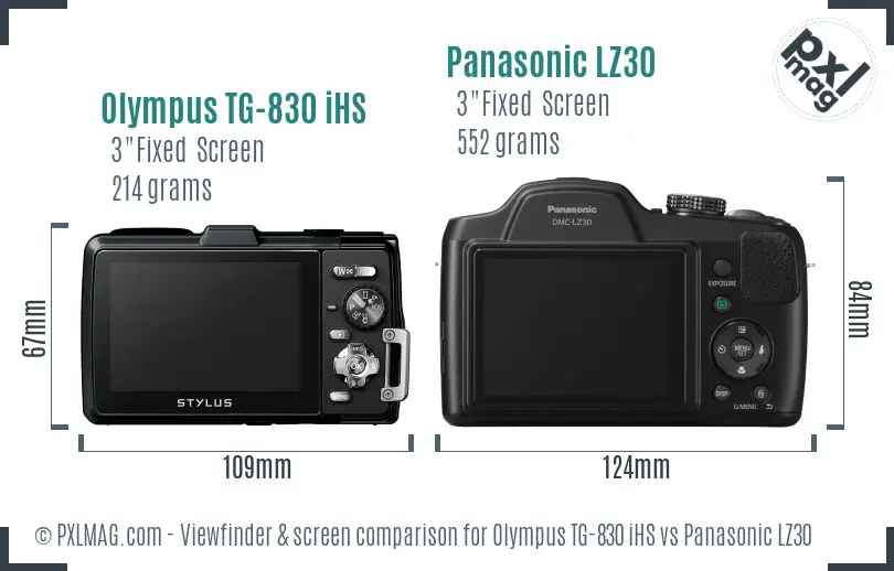 Olympus TG-830 iHS vs Panasonic LZ30 Screen and Viewfinder comparison