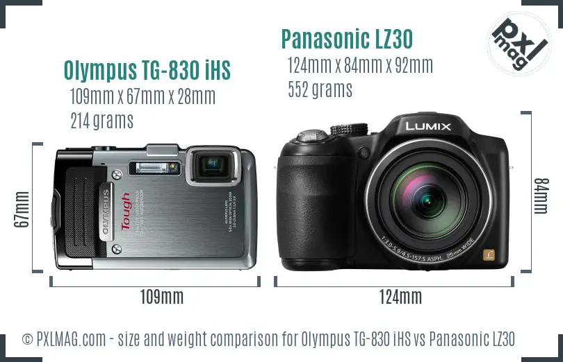 Olympus TG-830 iHS vs Panasonic LZ30 size comparison