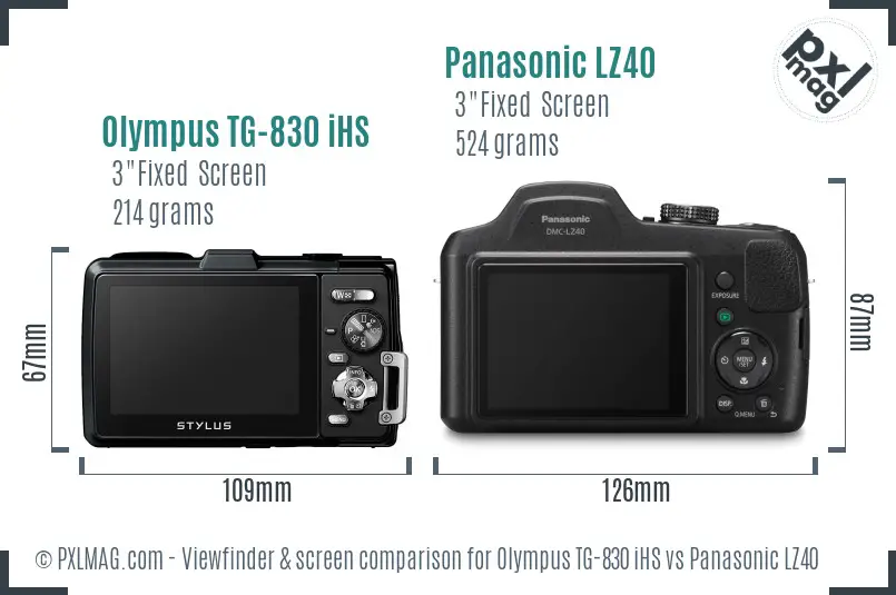 Olympus TG-830 iHS vs Panasonic LZ40 Screen and Viewfinder comparison