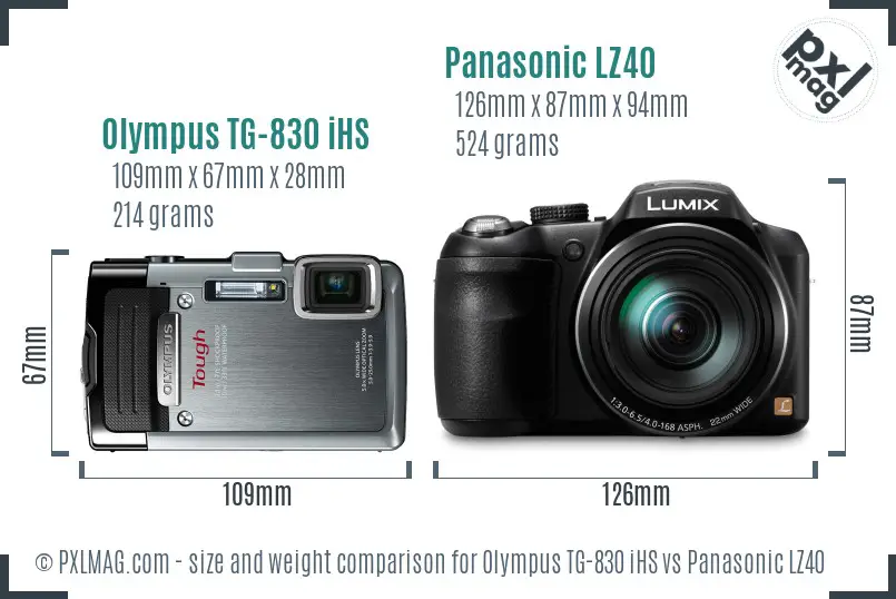 Olympus TG-830 iHS vs Panasonic LZ40 size comparison