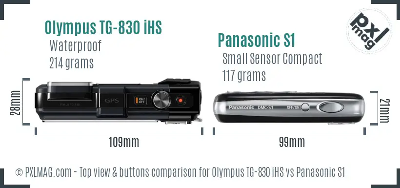 Olympus TG-830 iHS vs Panasonic S1 top view buttons comparison