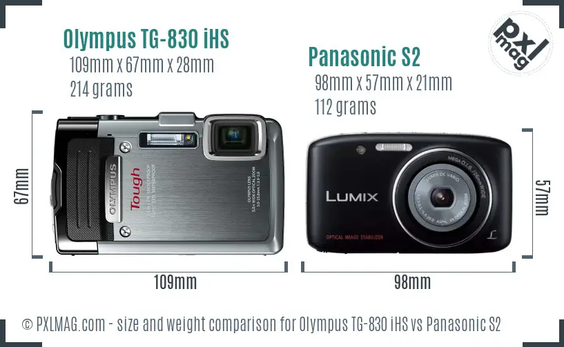 Olympus TG-830 iHS vs Panasonic S2 size comparison