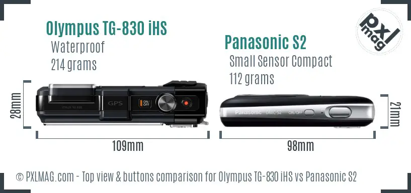 Olympus TG-830 iHS vs Panasonic S2 top view buttons comparison