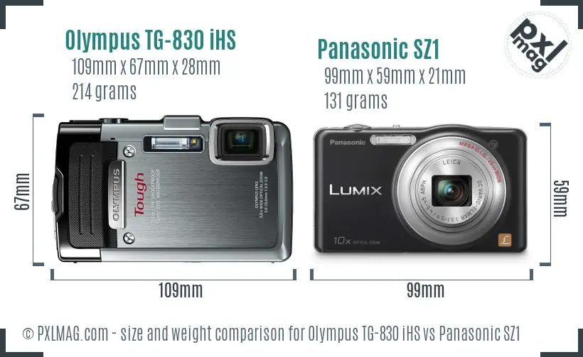 Olympus TG-830 iHS vs Panasonic SZ1 size comparison
