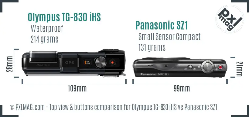 Olympus TG-830 iHS vs Panasonic SZ1 top view buttons comparison