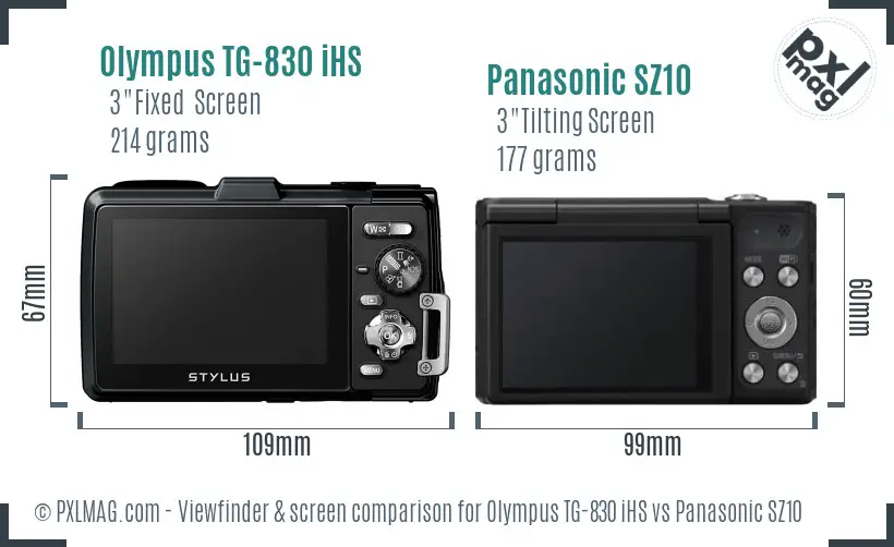 Olympus TG-830 iHS vs Panasonic SZ10 Screen and Viewfinder comparison