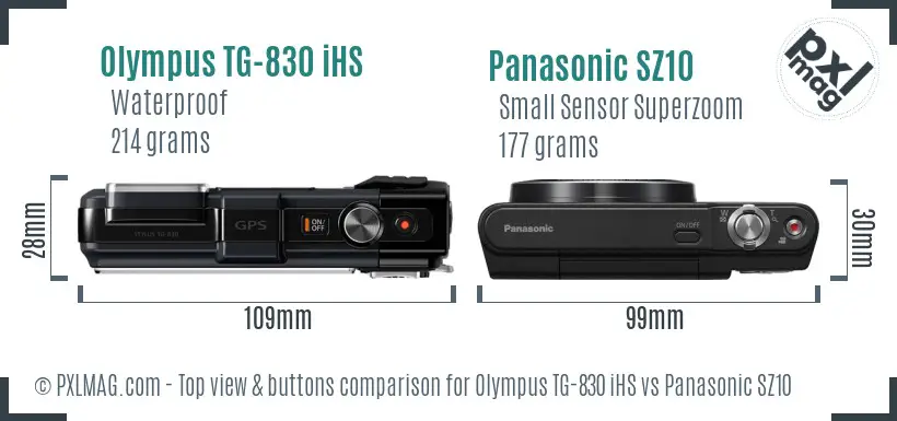 Olympus TG-830 iHS vs Panasonic SZ10 top view buttons comparison