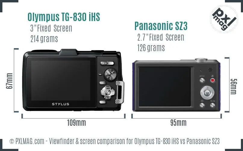 Olympus TG-830 iHS vs Panasonic SZ3 Screen and Viewfinder comparison