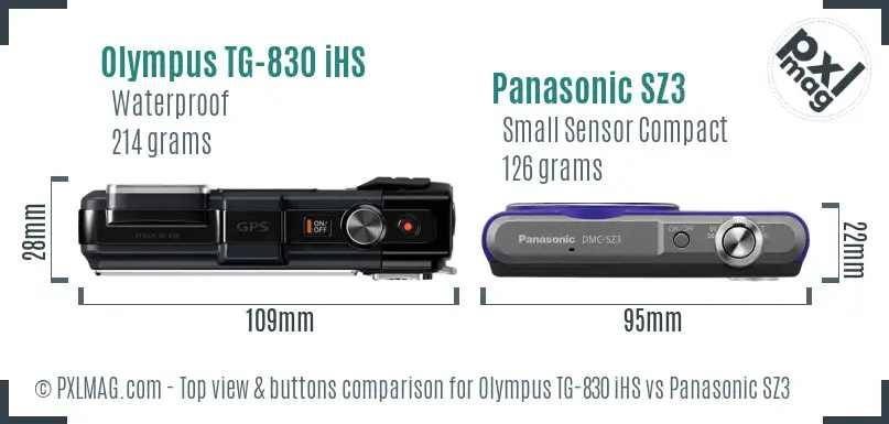 Olympus TG-830 iHS vs Panasonic SZ3 top view buttons comparison