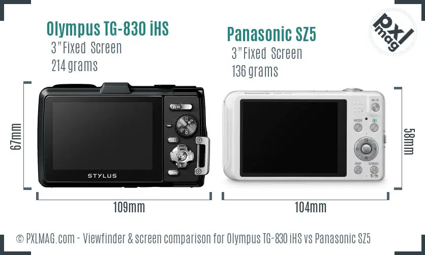 Olympus TG-830 iHS vs Panasonic SZ5 Screen and Viewfinder comparison Olympus TG-830 iHS vs Panasonic SZ5 Screen and Viewfinder comparison
