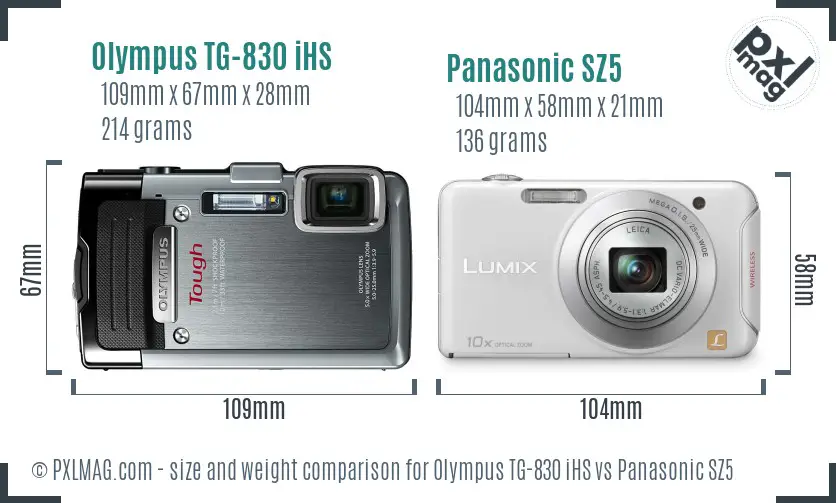 Olympus TG-830 iHS vs Panasonic SZ5 size comparison Olympus TG-830 iHS vs Panasonic SZ5 size comparison