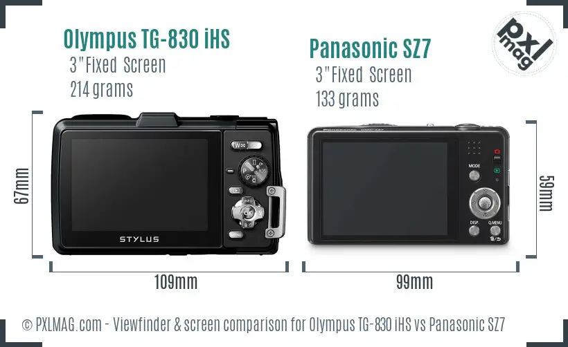 Olympus TG-830 iHS vs Panasonic SZ7 Screen and Viewfinder comparison