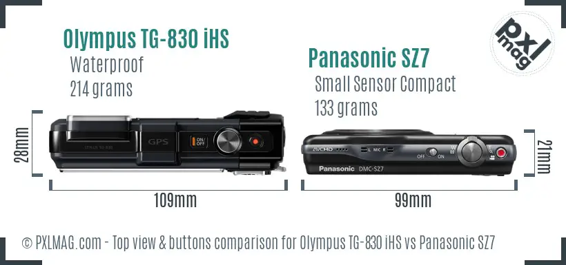 Olympus TG-830 iHS vs Panasonic SZ7 top view buttons comparison